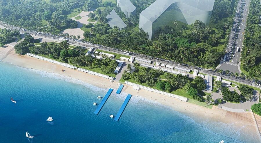 与三亚的滨, 公开水域游, 场馆搭建以 与三亚的滨, 公开水域游, 场馆搭建以